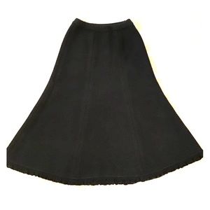 Elegant Black Wool Custom Made Midi Skirt